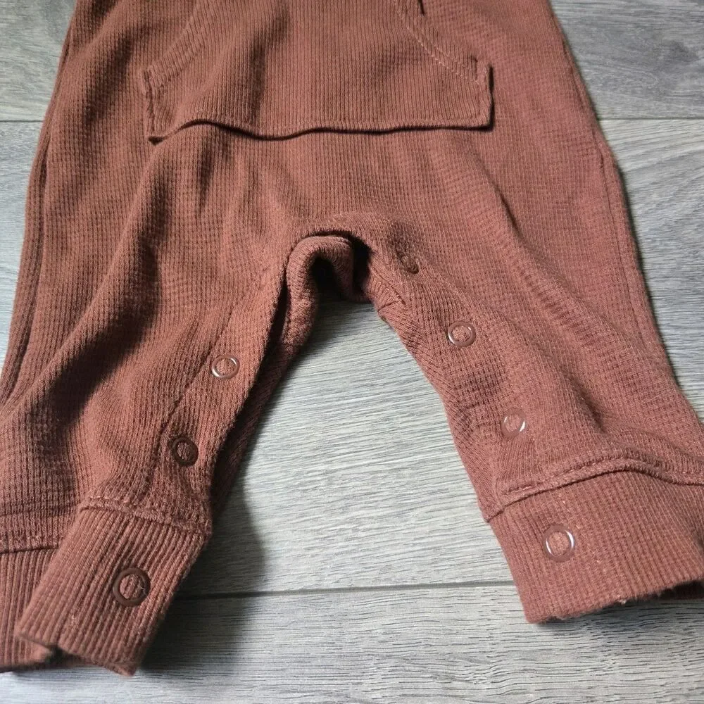 Carters 3M Baby Turkey Thanksgiving Jumpsuit Brown Waffle Thermal Romper Hooded